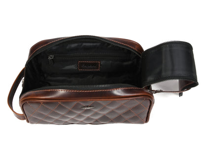 Quilted Leather Toiletry Bag ( wb-147 ) Brown