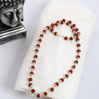 Rudraksh Mala-White Metal Covering- 108 Beads Size 7mm