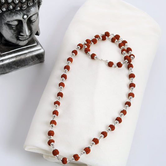 Rudraksh Mala-White Metal Covering- 108 Beads Size 7mm