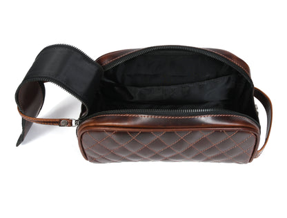 Quilted Leather Toiletry Bag ( wb-147 ) Brown