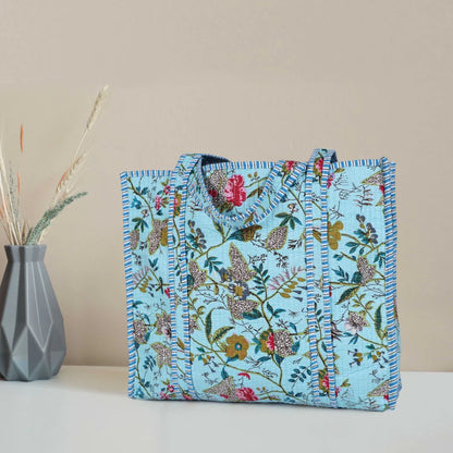 Quilted Cotton Tote Bags - Turquoise