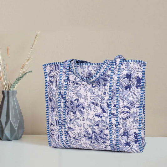 Quilted Cotton Tote Bags - Navy