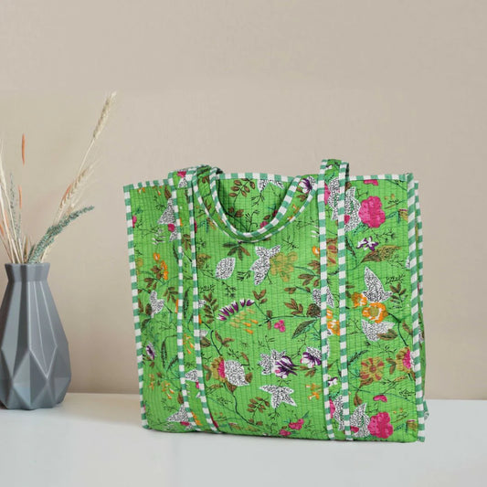 Quilted Cotton Tote Bags - Nature Green