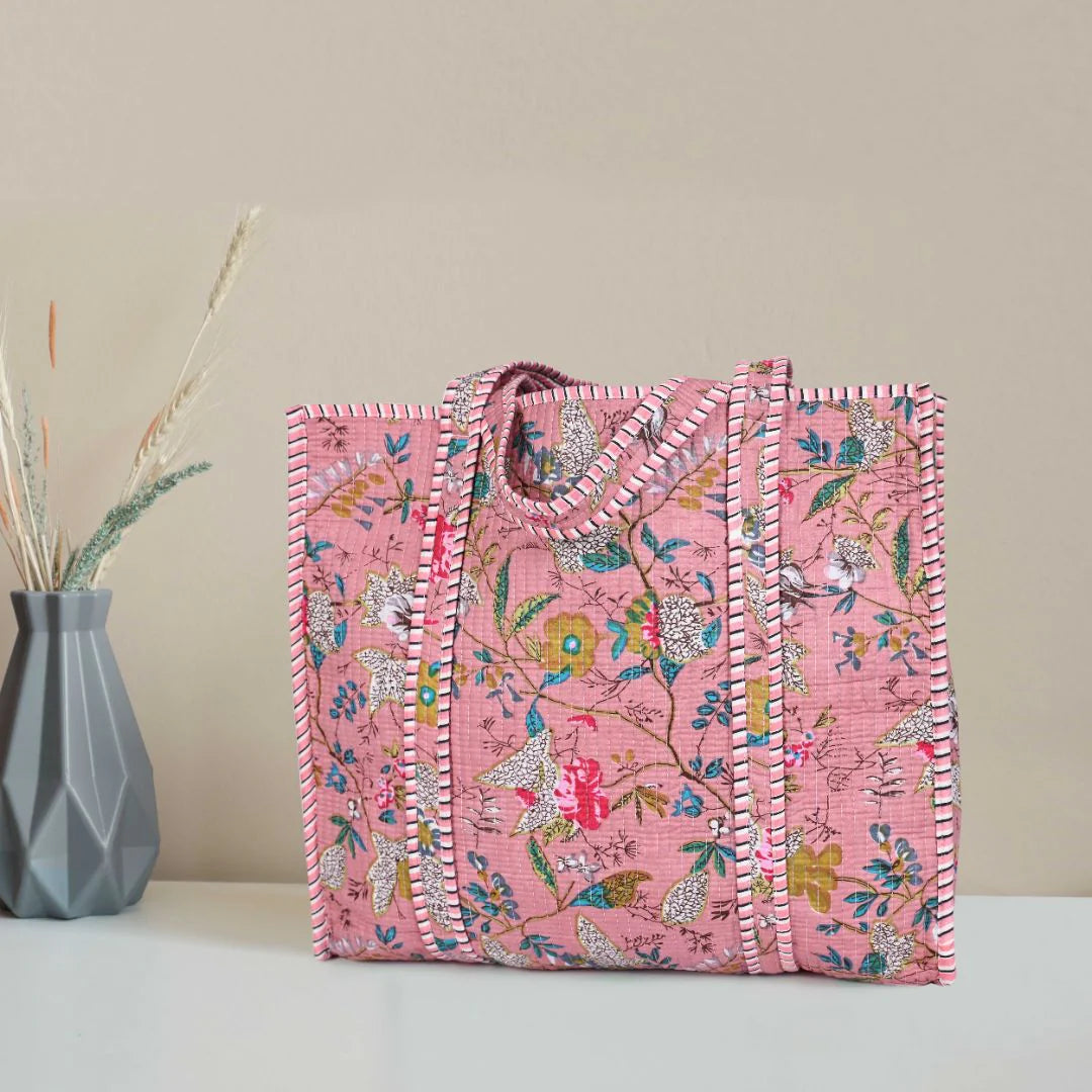 Quilted Cotton Tote Bags - Grey beach