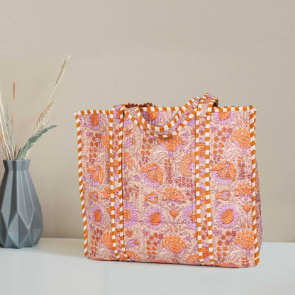 Quilted Cotton Tote Bags - Lotus