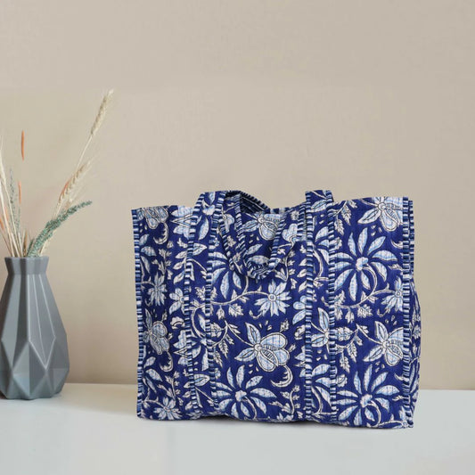 Quilted Cotton Tote Bags - Navy