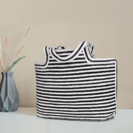 Black and White Striped Knit Tote Bag