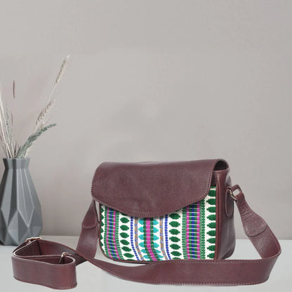 Mexico Jacquard & Leather Saddlebag Crossbody- Dark Brown