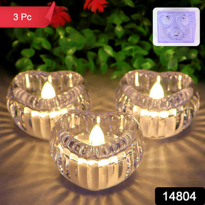 Set Of 3 Heart-shaped Led Flameless Decorative Candles