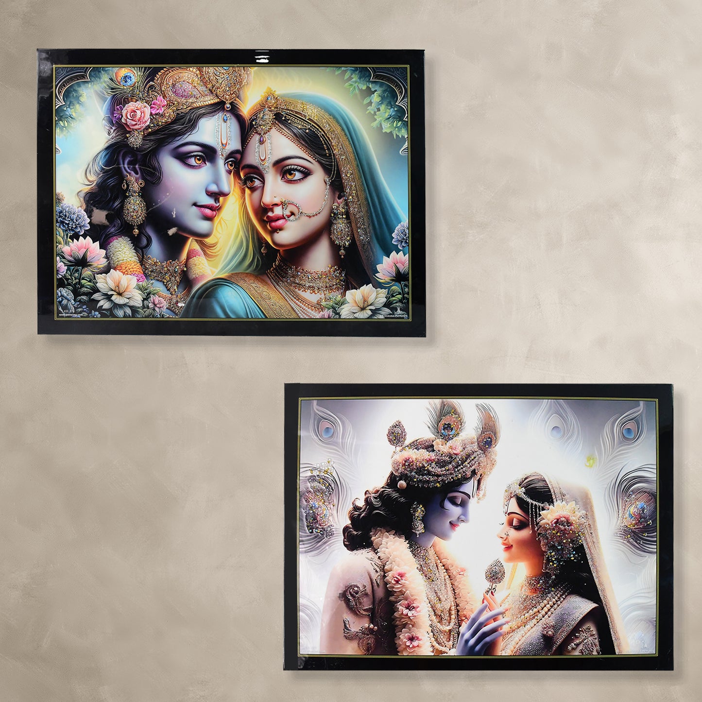 Lord Krishna And Radha Wall Painting With Wooden Frame 60x45 Cm Approx (1 Pc  Mix Design)