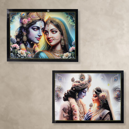 Lord Krishna And Radha Wall Painting With Wooden Frame 60x45 Cm Approx (1 Pc  Mix Design)