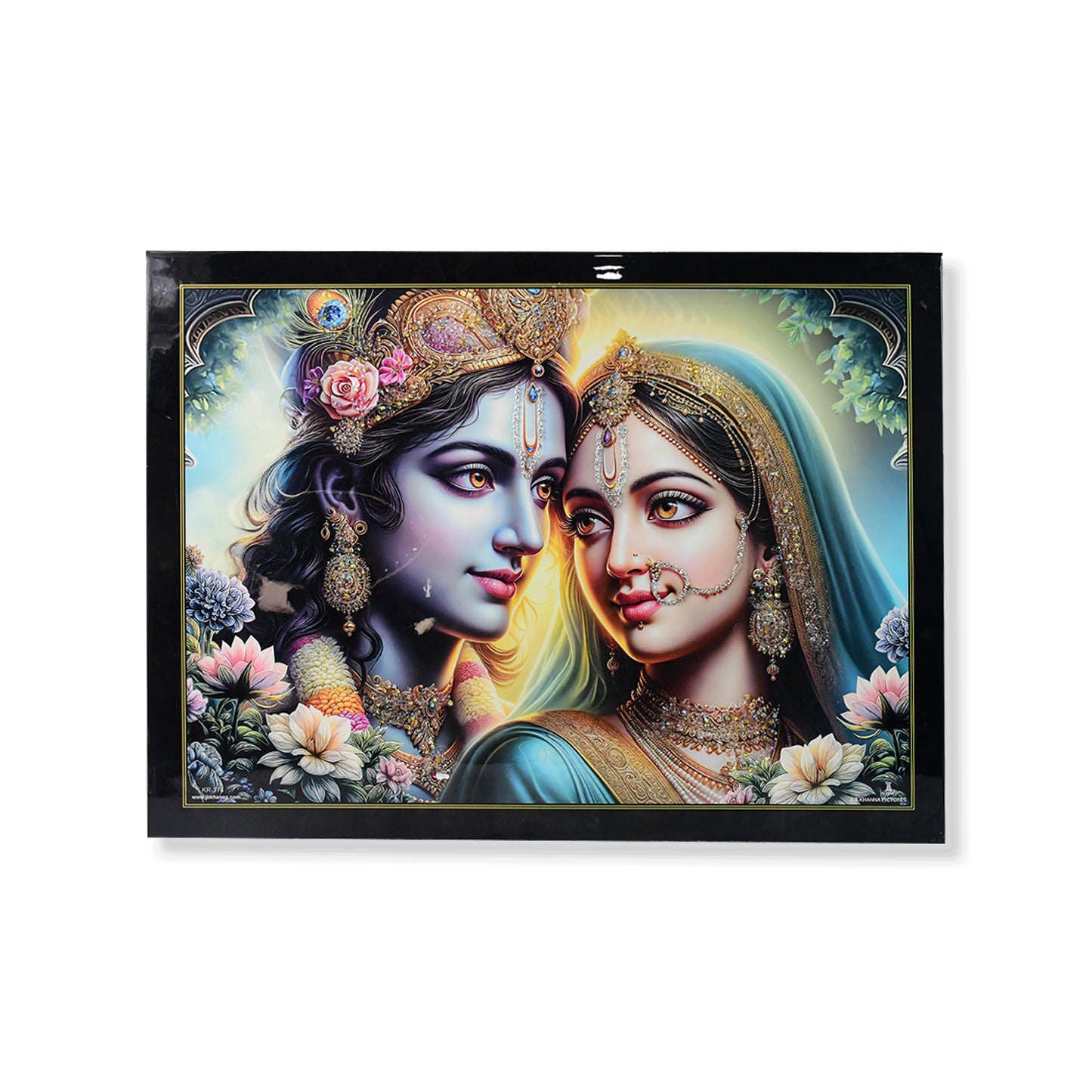 Lord Krishna And Radha Wall Painting With Wooden Frame 60x45 Cm Approx (1 Pc  Mix Design)