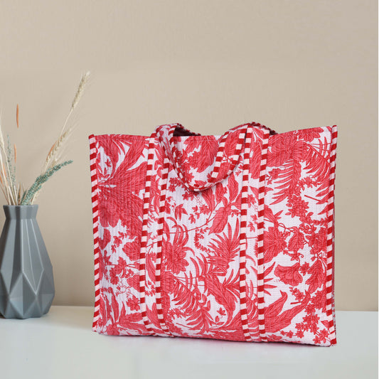 Quilted Cotton Tote Bags - Red Floral