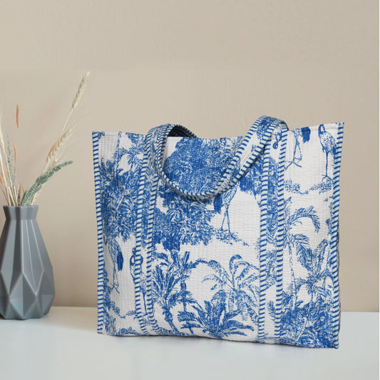 Quilted Cotton Tote Bags - Blue