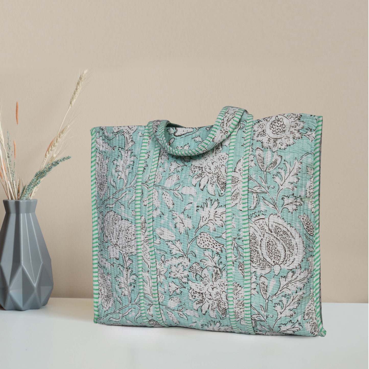 Quilted Cotton Tote Bags - Blue