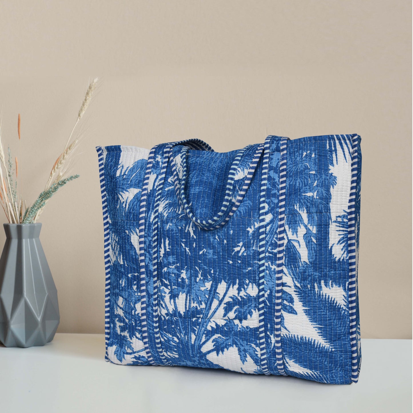 Quilted Cotton Tote Bags - Blue