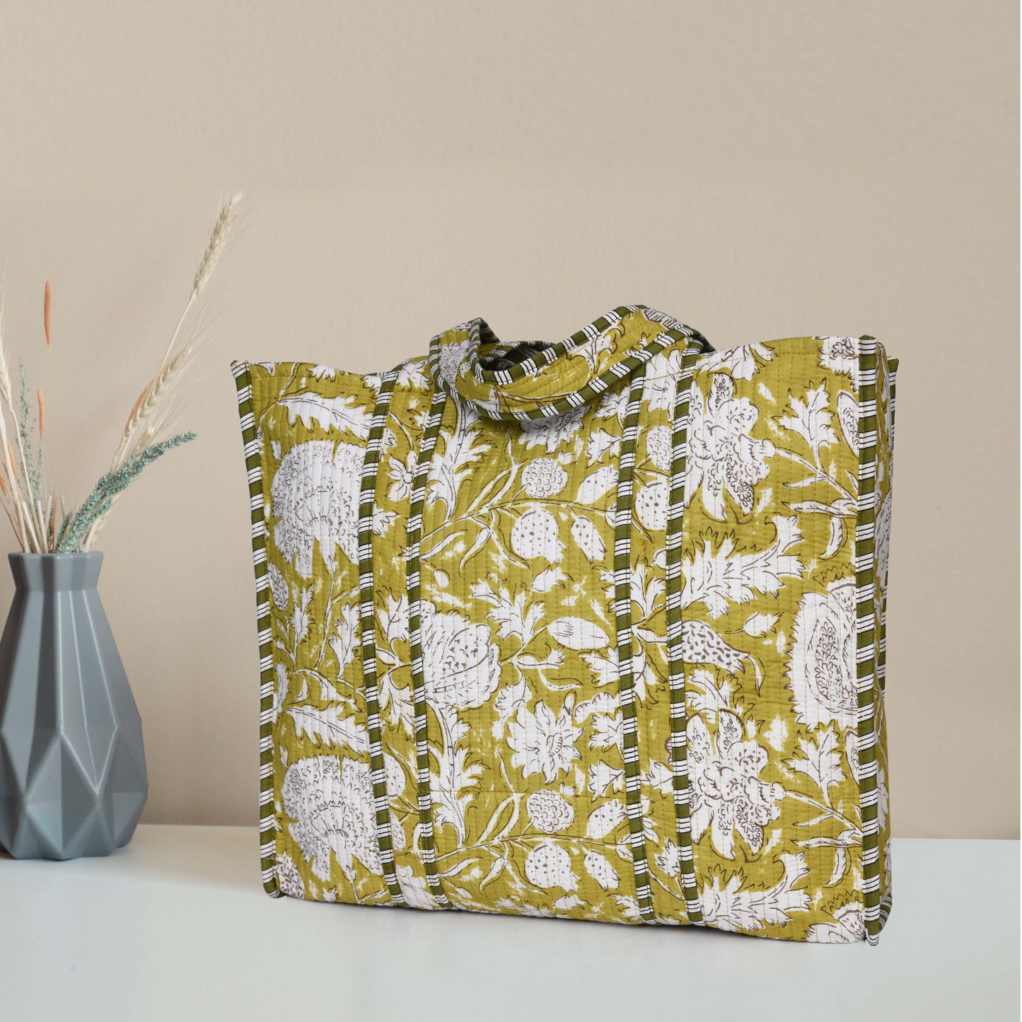 Quilted Cotton Tote Bags - Olive