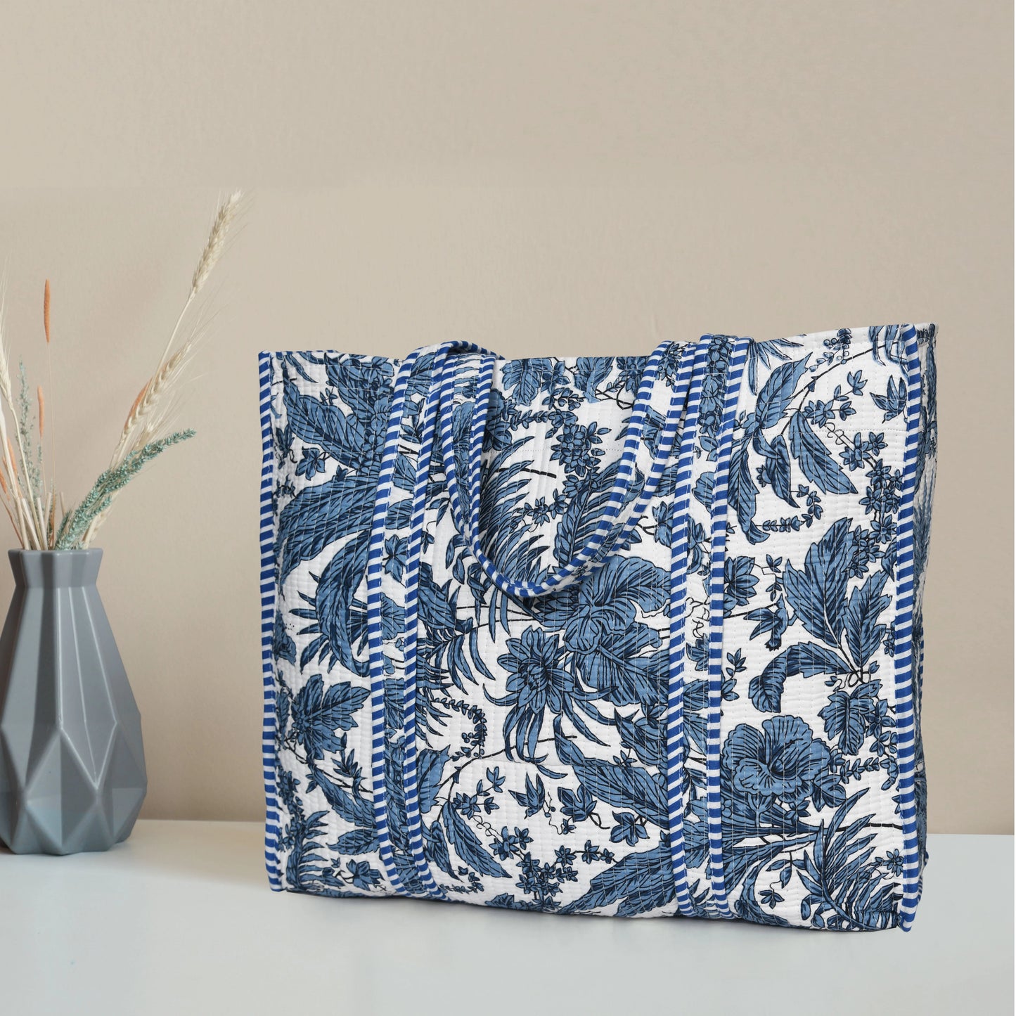 Quilted Cotton Tote Bags - Dark Blue