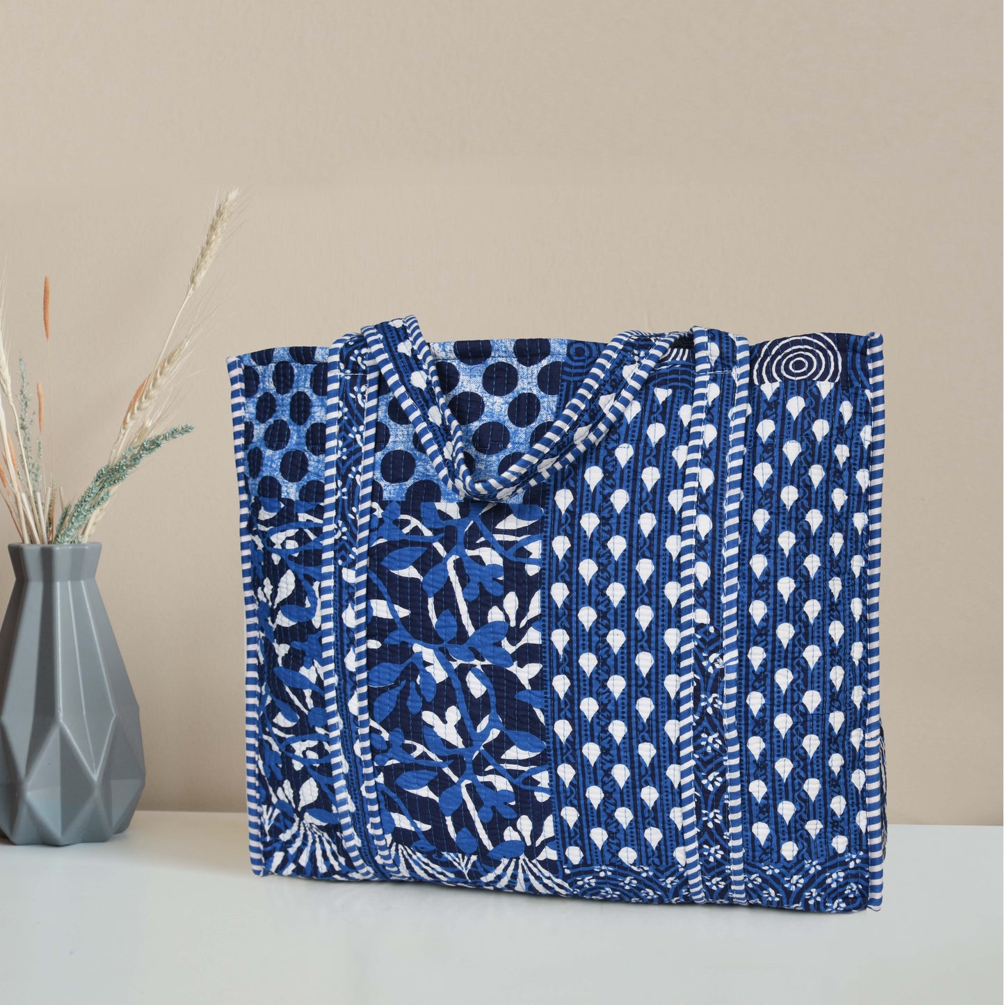 Quilted Cotton Tote Bags - Dark Blue