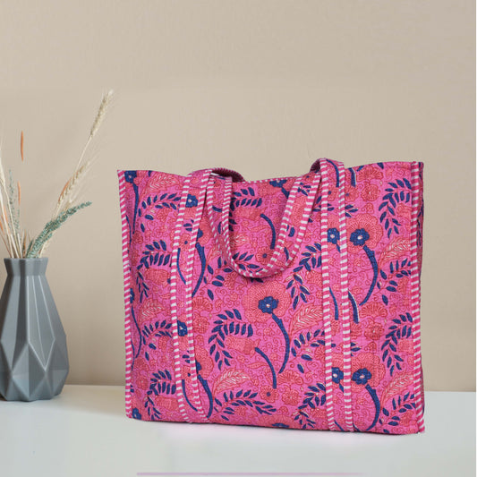 Quilted Cotton Tote Bags - Pink