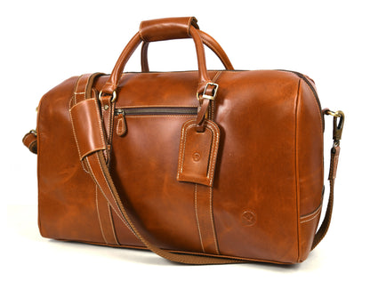 Taranto Leather Weekender Bag - Ochre Brown