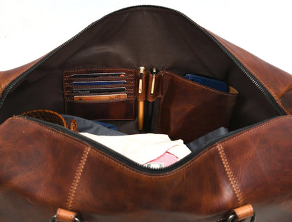 Taranto Leather Weekender Bag - NY Brown