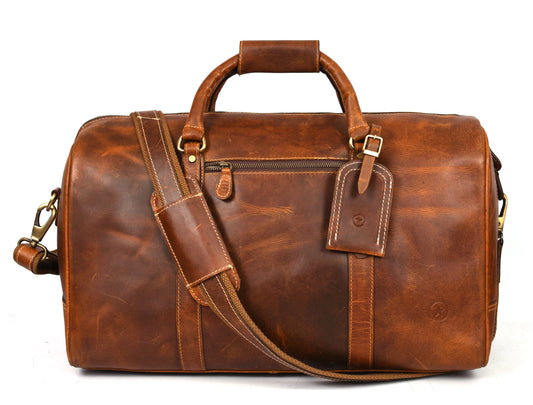 Taranto Leather Weekender Bag - Caramel Brown