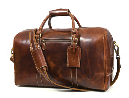 Taranto Leather Weekender Bag - Penny Brown