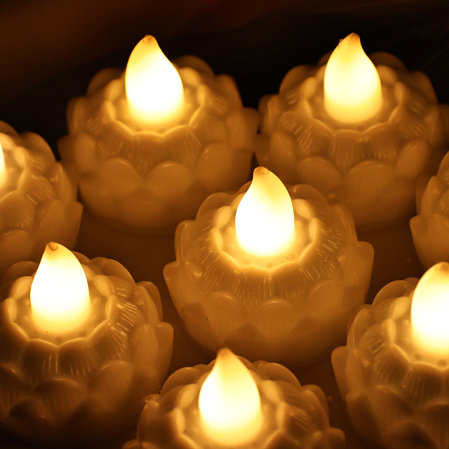 Lotus Shaped Led Flameless Tealight Candles - (8 Pc)