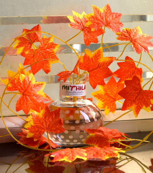 ROUND GLASS VASE WITH ARTIFICIAL MAPLE PLANT-SMALL-POLKA DOTS