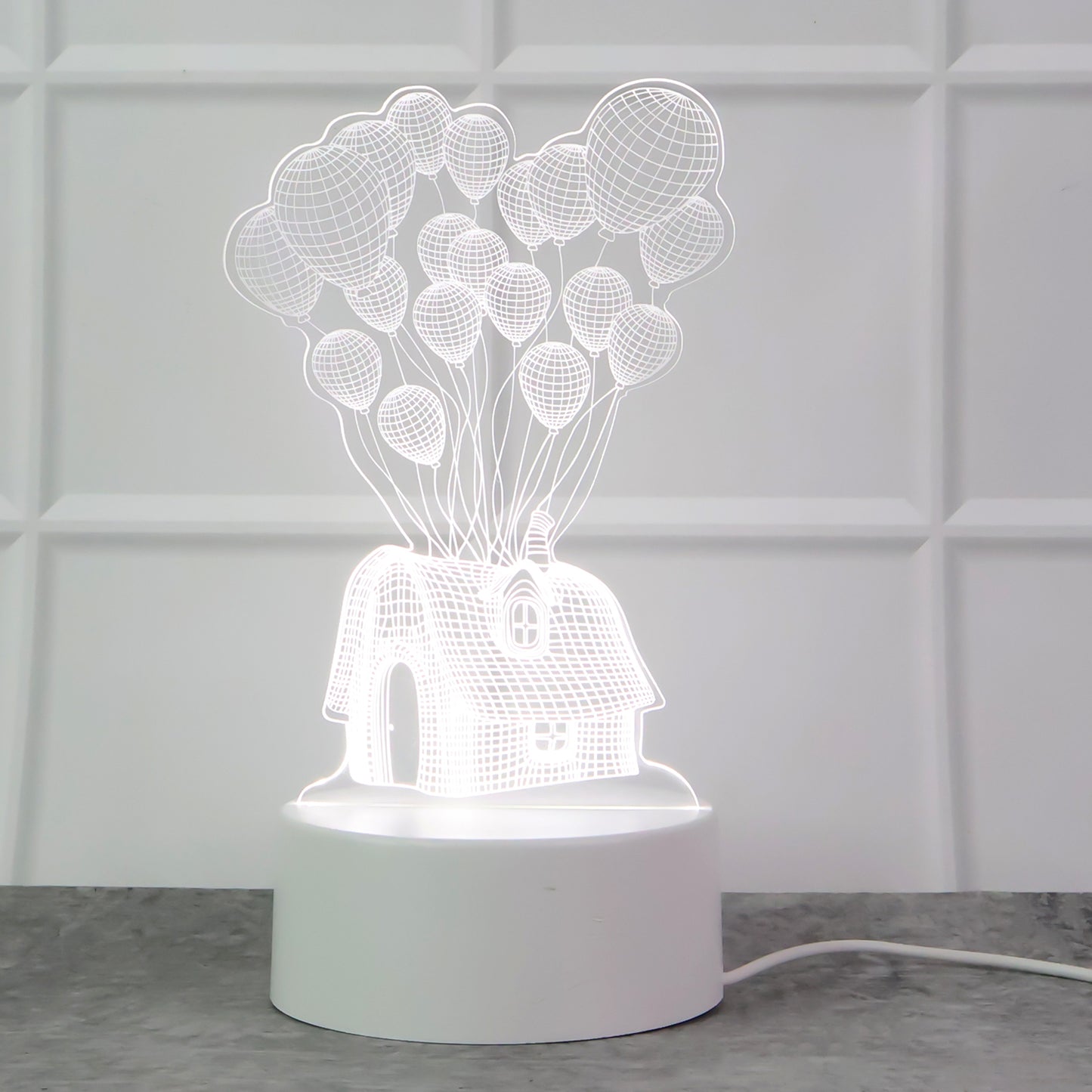3d Illusion Led Night Lamp With House And Balloons Design