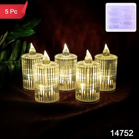 Premium Crystal Effect Led Flameless Candle Lights (5 Pc)