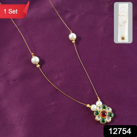 Elegant Traditional Multicolor Stone  Pearl Pendant Chain (1 Pc)