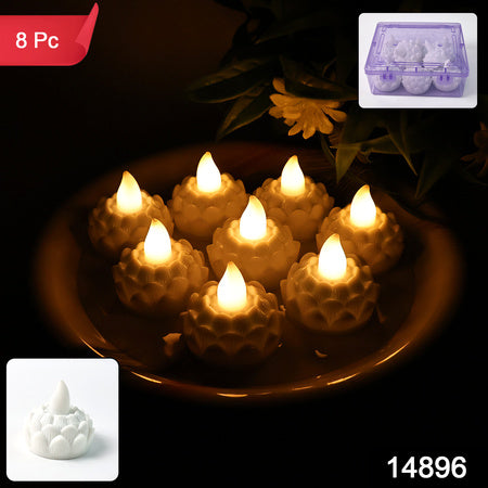 Lotus Shaped Led Flameless Tealight Candles - (8 Pc)