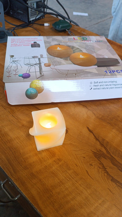 Set Of 12 Led Flameless Decorative Candles  Square Shape Tealight Lamps