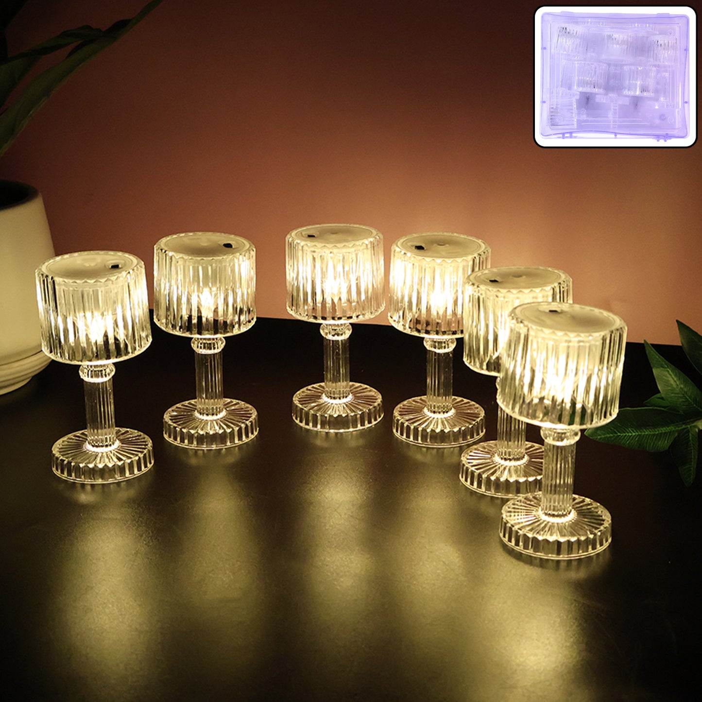 Set Of 6 Led Crystal-effect Table Lamps