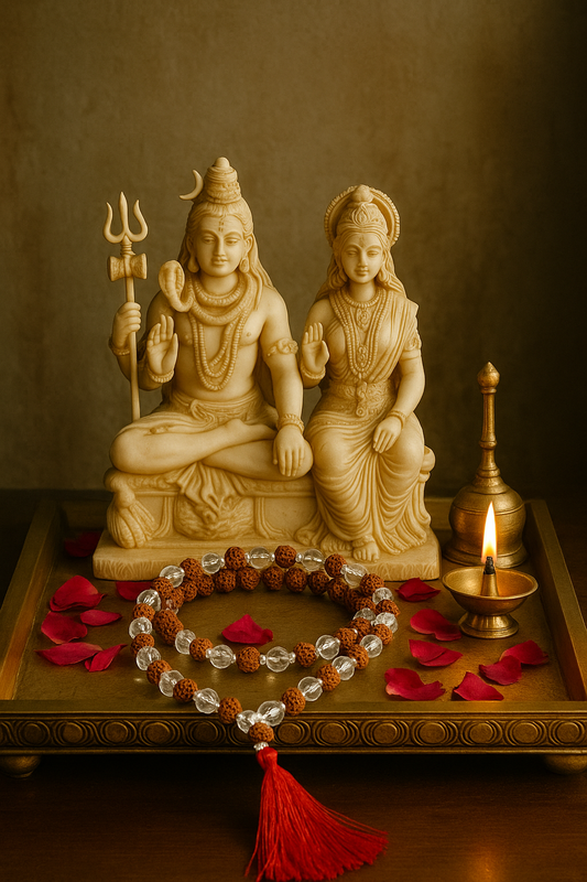 Divya Shanti Mala | Rudraksha & Sphatik Combination | For Peace, Balance & Shiva Shakti Energy