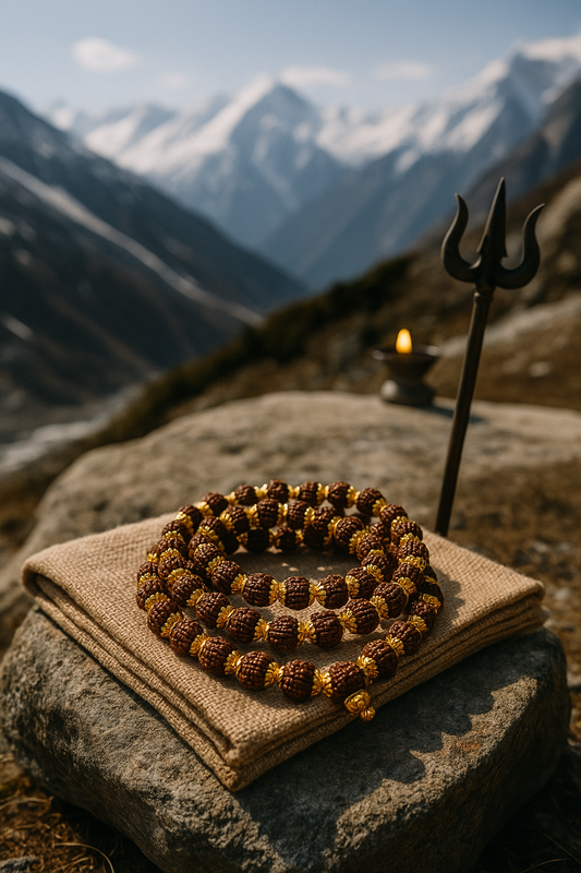 Rudraksha Mala with Panchdhatu Caps | Spiritual Kantha for Protection & Power