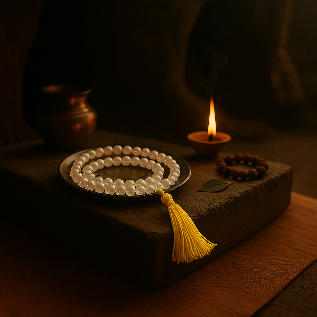 Sphatik Mala – 108 Beads | Natural Crystal Quartz | Energized for Peace & Clarity