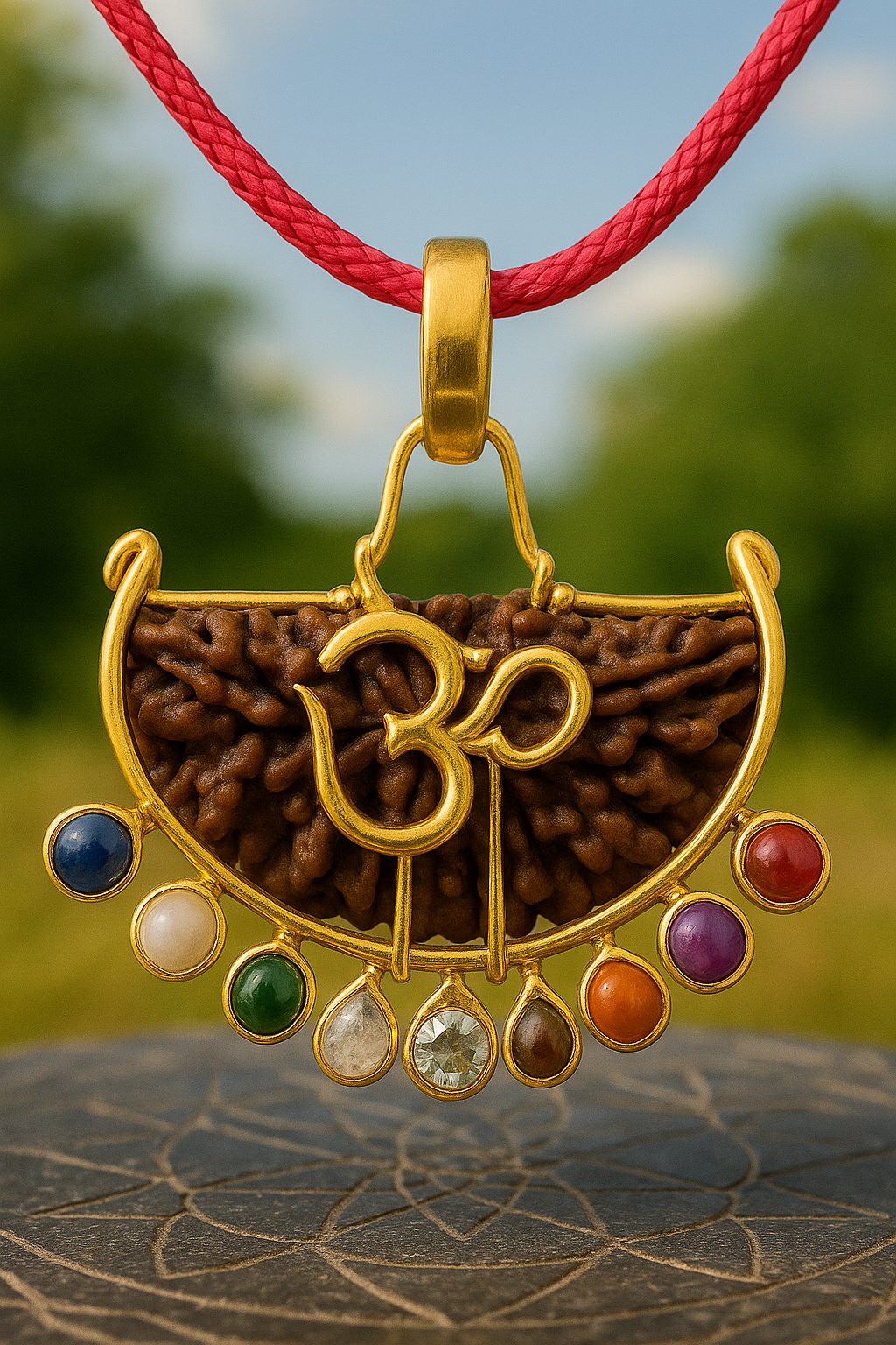 Ek Mukhi Rudraksha with Navaratna Gemstones