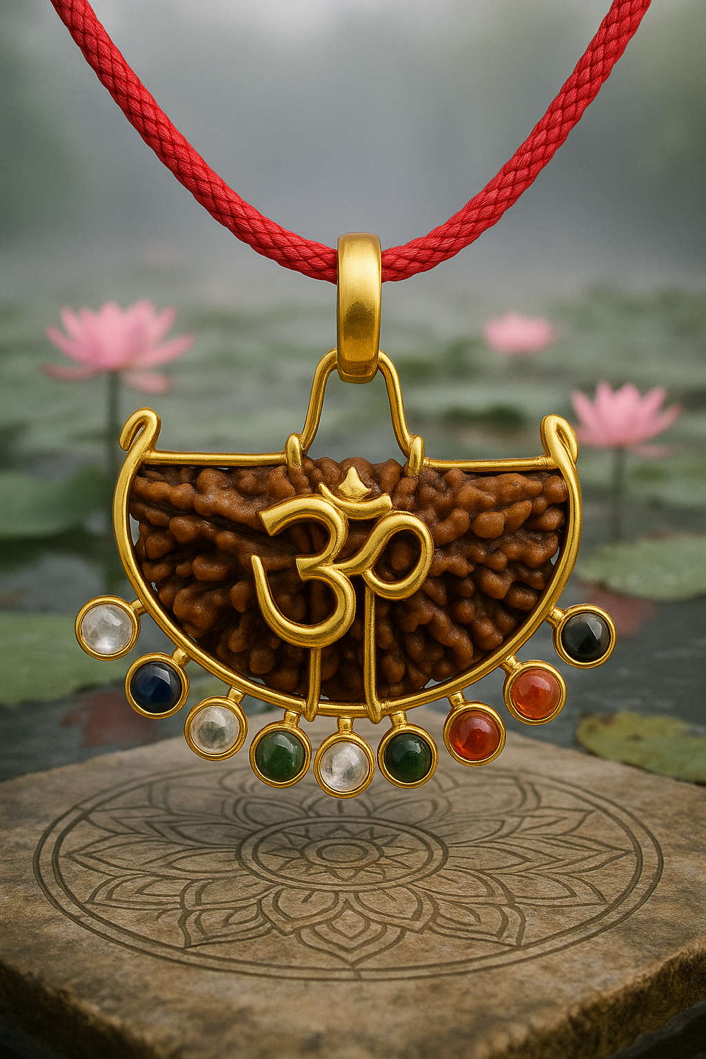 Ek Mukhi Rudraksha with Navaratna Gemstones