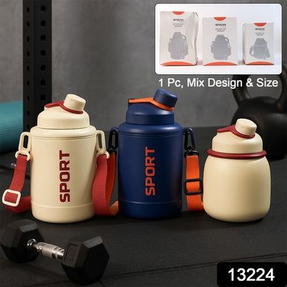 Sports Vacuum Bottle With Shoulder Strap 1 Pc Stylish Mix Design  Size