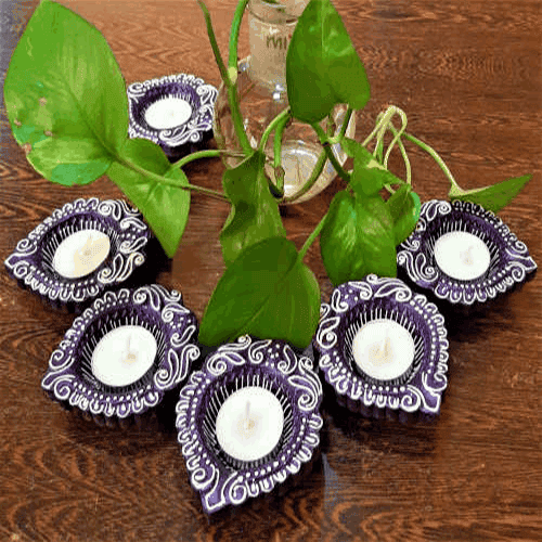 *Wax Filled* Diyas-PURPLE COLOUR - Set of 6 Mithilashri