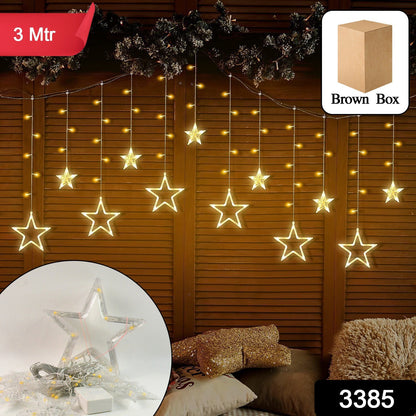 12 Stars LED Curtain String Lights with 8 Flashing Modes for Home Decoration, Diwali & Wedding LED Christmas Light Indoor and Outdoor Light ,Festival Decoration  (Warm White / With Box)