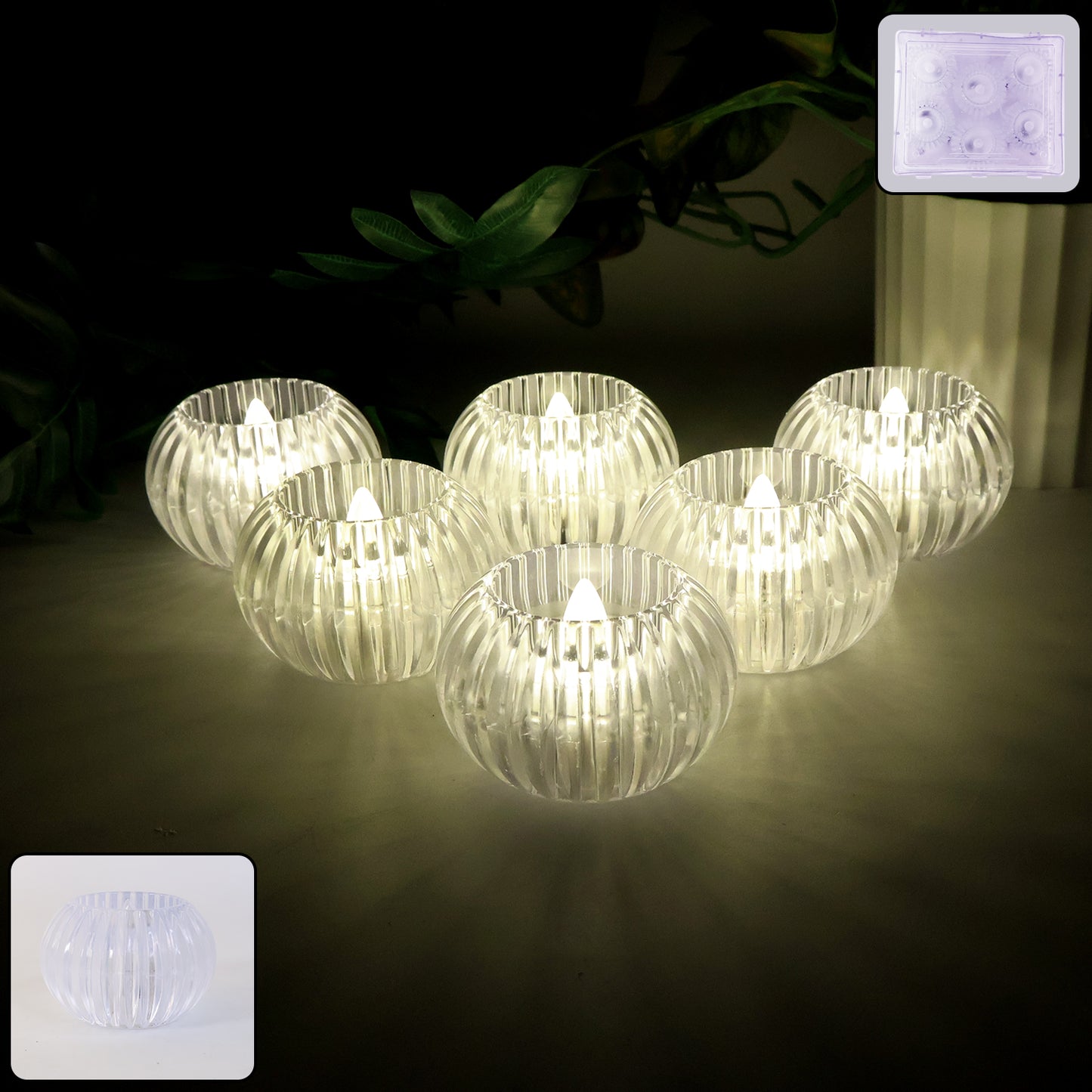 Crystal Design Led Flameless Tealight Candles (6 Pc)