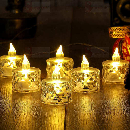24 Pcs Flameless And Smokeless Decorative Acrylic Candles Transparent Led Tea Light Candle For Gifting House Diwali Christmas Festival Events Decor Candles