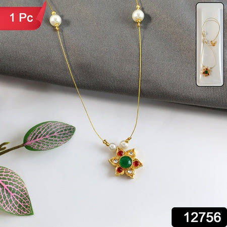 Traditional Multicolor Stone Floral Pendant Necklace Chain (1 Pc)