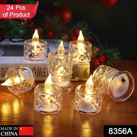 24 Pcs Flameless And Smokeless Decorative Acrylic Candles Transparent Led Tea Light Candle For Gifting House Diwali Christmas Festival Events Decor Candles