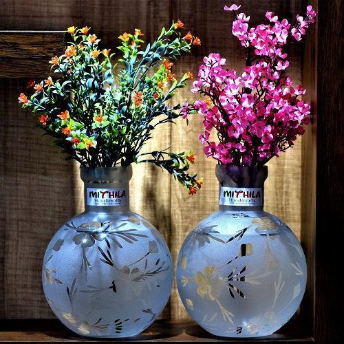 Round Glass Vase - Large - Frosted - Set of 2 - 20X16 Cm