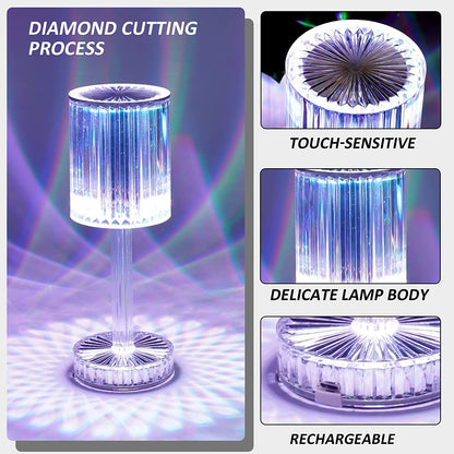 6605 Crystal Table Lamp  Touch Control Atmosphere Nightstand Lamp With Usb Charging Line
